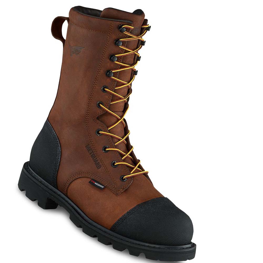 Red Wing TruWelt 10-inch Waterproof Safety Toe Metguard Men\'s Safety Boots Brown | ZA 32UZG